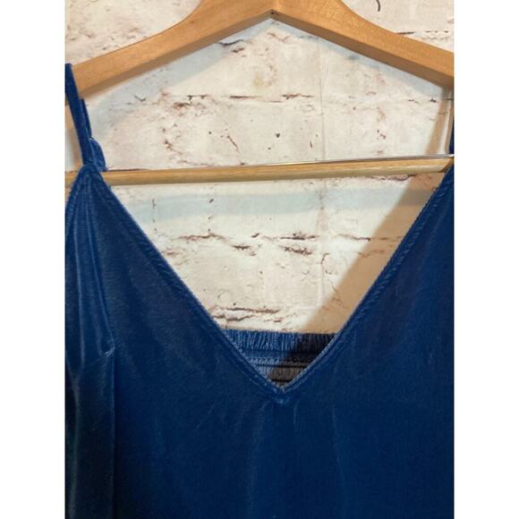 Old Navy Maxi Dress Womens Medium Teal Blue Velvet Side Slit Smocked‎ Stretch - Picture 7 of 15